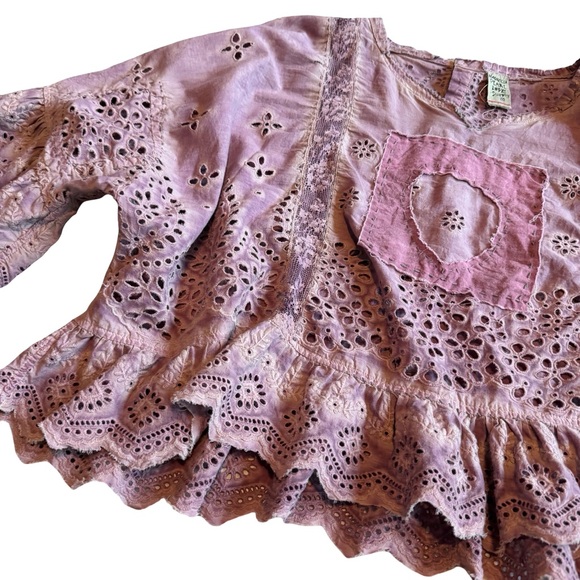 Magnolia Pearl Eyelet Rosemary Blouse Shirt Top Lace Bohemian Flowy One Size - Picture 3 of 14